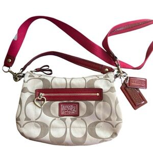 Coach Tan  and Red Y2K Poppy Mini Bag with Signature Style Vintage